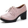 imageSHEMEE Womens Lace Up Chunky Heel Vintage Wingtip Dress Oxfords Round Toe Block High Heels Pumps Retro Brogues ShoesPink