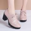 imageSHEMEE Womens Lace Up Chunky Heel Vintage Wingtip Dress Oxfords Round Toe Block High Heels Pumps Retro Brogues ShoesPink