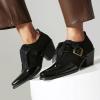 imageSHEMEE Womens Monk Strap Oxfords Loafers Shoes Chunky Heels Almond Square Toe Vintage Wingtip Brogues British Buckled Business Dress PumpsBlack 0814