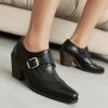 imageSHEMEE Womens Monk Strap Oxfords Loafers Shoes Chunky Heels Almond Square Toe Vintage Wingtip Brogues British Buckled Business Dress PumpsBlack