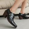 imageSHEMEE Womens Monk Strap Oxfords Loafers Shoes Chunky Heels Almond Square Toe Vintage Wingtip Brogues British Buckled Business Dress PumpsBlack