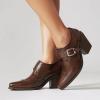 imageSHEMEE Womens Monk Strap Oxfords Loafers Shoes Chunky Heels Almond Square Toe Vintage Wingtip Brogues British Buckled Business Dress PumpsBrown