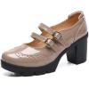imageSHEMEE Womens Patent Leather Chunky Platform Rockabilly Mary Janes Pumps Double Buckle Block High Heels Wingtip Oxfords Dress ShoesApricot