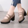 imageSHEMEE Womens Patent Leather Chunky Platform Rockabilly Mary Janes Pumps Double Buckle Block High Heels Wingtip Oxfords Dress ShoesApricot