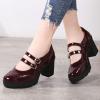 imageSHEMEE Womens Patent Leather Chunky Platform Rockabilly Mary Janes Pumps Double Buckle Block High Heels Wingtip Oxfords Dress ShoesBurgundy