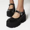 imageSHEMEE Womens Platform Chunky High Heel Pumps Ankle Strap Buckle Mary Janes Block Heeled Round Toe Gothic Oxford Dress ShoesPatent Black