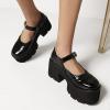 imageSHEMEE Womens Platform Chunky High Heel Pumps Ankle Strap Buckle Mary Janes Block Heeled Round Toe Gothic Oxford Dress ShoesPatent Black
