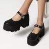 imageSHEMEE Womens Platform Chunky High Heel Pumps Ankle Strap Buckle Mary Janes Block Heeled Round Toe Gothic Oxford Dress ShoesPu Black