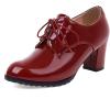 imageSHEMEE Patent Leather Oxfords for Women Chunky Block Heels Brogues Round Toe Lace Up Pumps Work Office Dress ShoesBurgundy