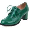 imageSHEMEE Patent Leather Oxfords for Women Chunky Block Heels Brogues Round Toe Lace Up Pumps Work Office Dress ShoesGreen