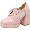 imageSHEMEE Womens Chunky High Heels Square Toe Oxfords Pumps Platform Lace Up Block Heeled Booties Office Dress ShoesPink