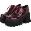 imageSHEMEE Womens Chunky Platform Patent Leather Oxfords Pumps Vintage Wingtip Lace Up Block High Heel Square Toe Gothic Brogue ShoesBurgundy