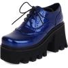 imageSHEMEE Womens Chunky Platform Patent Leather Oxfords Pumps Vintage Wingtip Lace Up Block High Heel Square Toe Gothic Brogue ShoesNavy Blue