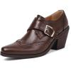 imageSHEMEE Womens Monk Strap Oxfords Loafers Shoes Chunky Heels Almond Square Toe Vintage Wingtip Brogues British Buckled Business Dress PumpsBrown