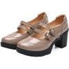 imageSHEMEE Womens Patent Leather Chunky Platform Rockabilly Mary Janes Pumps Double Buckle Block High Heels Wingtip Oxfords Dress ShoesApricot