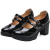 imageSHEMEE Womens Patent Leather Chunky Platform Rockabilly Mary Janes Pumps Double Buckle Block High Heels Wingtip Oxfords Dress ShoesBlack