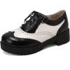 imageSHEMEE Womens Wingtip Oxfords Chunky Heels Pumps Two Tone Brogues Low Heel Platform Saddle Shoes Size 85White