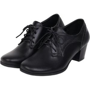 imageSHEMEE Womens Chunky Lace Up Vintage Oxfords Dress Pumps Round Toe Block Mid Heels Retro Brogues ShoesBlack