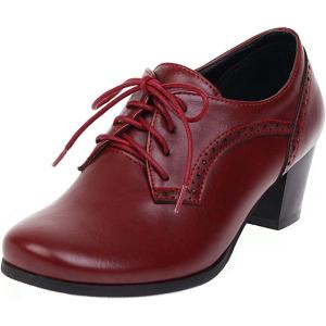 imageSHEMEE Womens Chunky Lace Up Vintage Oxfords Dress Pumps Round Toe Block Mid Heels Retro Brogues ShoesBurgundy