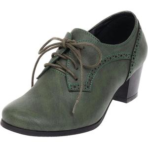 imageSHEMEE Womens Chunky Lace Up Vintage Oxfords Dress Pumps Round Toe Block Mid Heels Retro Brogues ShoesGreen