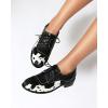 imageSHEMEE Womens Pony Hair Oxfords Chunky Low Heels Two Tone Brogues Lace Up Splicing Flats Derby Shoes Ponyhair Loafers Brock Design Dress ShoeBlack