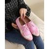 imageSHEMEE Womens Pony Hair Oxfords Chunky Low Heels Two Tone Brogues Lace Up Splicing Flats Derby Shoes Ponyhair Loafers Brock Design Dress ShoePink