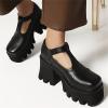 imageSHEMEE Women Platform Chunky Heel Mary Jane Pumps Vintage Square Toe Buckle Block High Heeled Gothic ShoesBlack