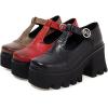 imageSHEMEE Women Platform Chunky Heel Mary Jane Pumps Vintage Square Toe Buckle Block High Heeled Gothic ShoesBlack