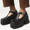 imageSHEMEE Women Platform Chunky Heel Mary Jane Pumps Vintage Square Toe Buckle Block High Heeled Gothic ShoesBlack