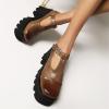 imageSHEMEE Women Platform Chunky Heel Mary Jane Pumps Vintage Square Toe Buckle Block High Heeled Gothic ShoesBrown