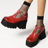 imageSHEMEE Women Platform Chunky Heel Mary Jane Pumps Vintage Square Toe Buckle Block High Heeled Gothic ShoesRed