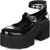 imageSHEMEE Womens Gothic Chunky Platform Mary Jane Pumps Patent Leather Block High Heel Ankle Strap Buckle Cosplay ShoesBlack