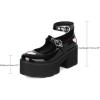 imageSHEMEE Womens Gothic Chunky Platform Mary Jane Pumps Patent Leather Block High Heel Ankle Strap Buckle Cosplay ShoesBlack