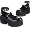 imageSHEMEE Womens Gothic Chunky Platform Mary Jane Pumps Patent Leather Block High Heel Ankle Strap Buckle Cosplay ShoesBlack