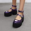 imageSHEMEE Womens Gothic Chunky Platform Mary Jane Pumps Patent Leather Block High Heel Ankle Strap Buckle Cosplay ShoesPurle