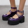 imageSHEMEE Womens Gothic Chunky Platform Mary Jane Pumps Patent Leather Block High Heel Ankle Strap Buckle Cosplay ShoesPurle