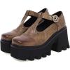 imageSHEMEE Women Platform Chunky Heel Mary Jane Pumps Vintage Square Toe Buckle Block High Heeled Gothic ShoesBrown
