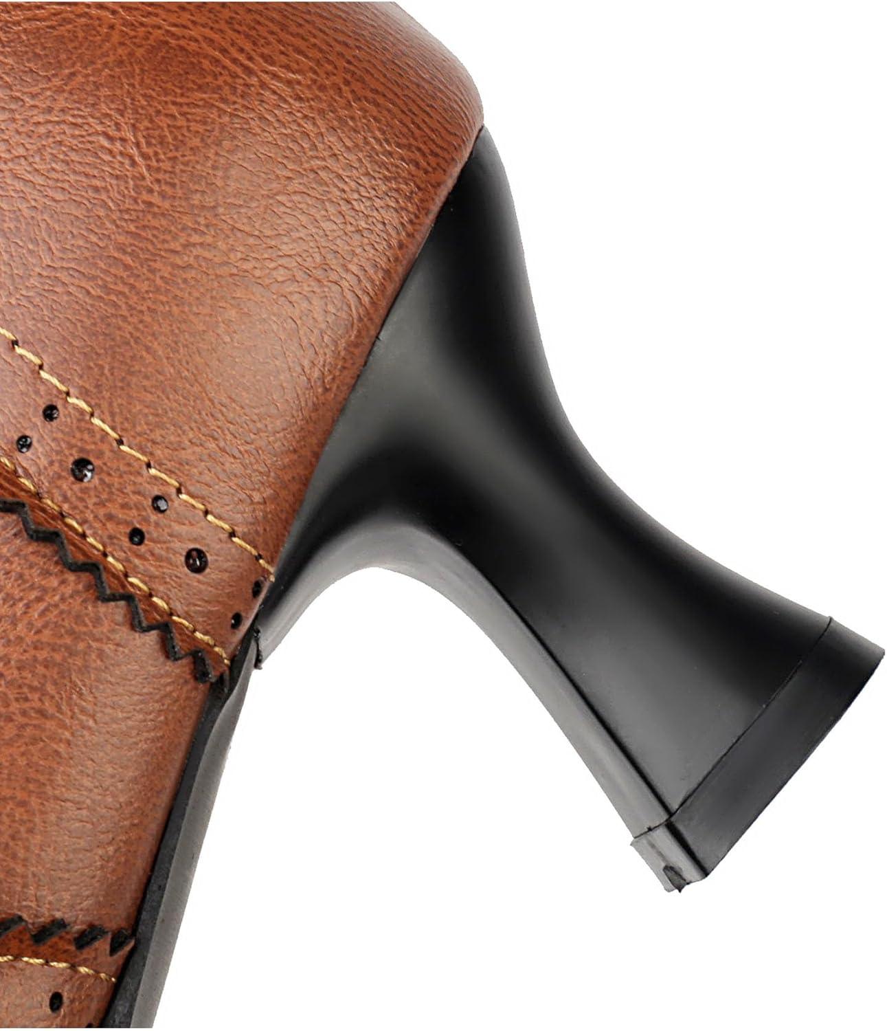 imageSHEMEE Womens Vintage Victorian Boots Kitten Heels Ankle Booties Lace Up Oxford Brogues Boots Wingtip Perforated Tie Up Low Mid Heel Renaissance Witch ShoesBrown