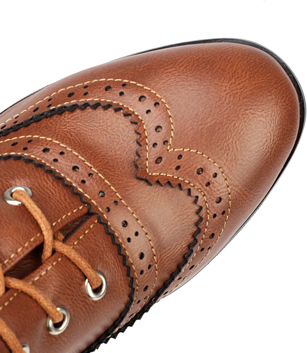 imageSHEMEE Womens Vintage Victorian Boots Kitten Heels Ankle Booties Lace Up Oxford Brogues Boots Wingtip Perforated Tie Up Low Mid Heel Renaissance Witch ShoesBrown