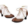 imageSHEMEE Womens Vintage Victorian Boots Kitten Heels Ankle Booties Lace Up Oxford Brogues Boots Wingtip Perforated Tie Up Low Mid Heel Renaissance Witch ShoesBrownWhite