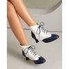 imageSHEMEE Womens Vintage Victorian Boots Kitten Heels Ankle Booties Lace Up Oxford Brogues Boots Wingtip Perforated Tie Up Low Mid Heel Renaissance Witch ShoesBlueWhite