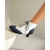 imageSHEMEE Womens Vintage Victorian Boots Kitten Heels Ankle Booties Lace Up Oxford Brogues Boots Wingtip Perforated Tie Up Low Mid Heel Renaissance Witch ShoesBlueWhite