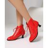 imageSHEMEE Womens Vintage Victorian Boots Kitten Heels Ankle Booties Lace Up Oxford Brogues Boots Wingtip Perforated Tie Up Low Mid Heel Renaissance Witch ShoesRed