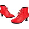 imageSHEMEE Womens Vintage Victorian Boots Kitten Heels Ankle Booties Lace Up Oxford Brogues Boots Wingtip Perforated Tie Up Low Mid Heel Renaissance Witch ShoesRed