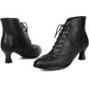 imageSHEMEE Womens Vintage Victorian Boots Kitten Heels Ankle Booties Lace Up Oxford Brogues Boots Wingtip Perforated Tie Up Low Mid Heel Renaissance Witch ShoesBlack