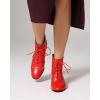 imageSHEMEE Womens Vintage Victorian Boots Kitten Heels Ankle Booties Lace Up Oxford Brogues Boots Wingtip Perforated Tie Up Low Mid Heel Renaissance Witch ShoesRed