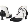 imageSHEMEE Womens Vintage Victorian Boots Kitten Heels Ankle Booties Lace Up Oxford Brogues Boots Wingtip Perforated Tie Up Low Mid Heel Renaissance Witch ShoesBlackWhite