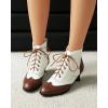 imageSHEMEE Womens Vintage Victorian Boots Kitten Heels Ankle Booties Lace Up Oxford Brogues Boots Wingtip Perforated Tie Up Low Mid Heel Renaissance Witch ShoesBrownWhite