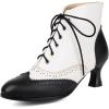 imageSHEMEE Womens Vintage Victorian Boots Kitten Heels Ankle Booties Lace Up Oxford Brogues Boots Wingtip Perforated Tie Up Low Mid Heel Renaissance Witch ShoesBlackWhite