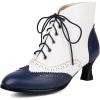 imageSHEMEE Womens Vintage Victorian Boots Kitten Heels Ankle Booties Lace Up Oxford Brogues Boots Wingtip Perforated Tie Up Low Mid Heel Renaissance Witch ShoesBlueWhite